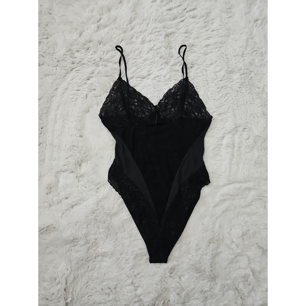 Vintage 1989 Corinna Fashions Black Lace Bodysuit Teddy Medium USA